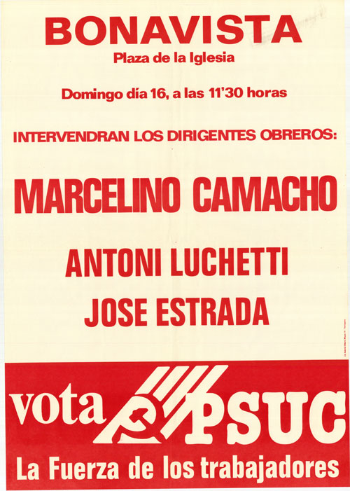 Bonavista plaza de la iglesia domingo dia 16, a las 11,30 horas intervendran los dirigentes obreros... [...]
