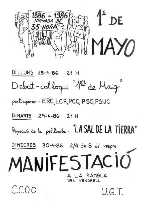 1º de mayo dilluns 28-4-86 21 H debat-col·loqui "1er de maig"