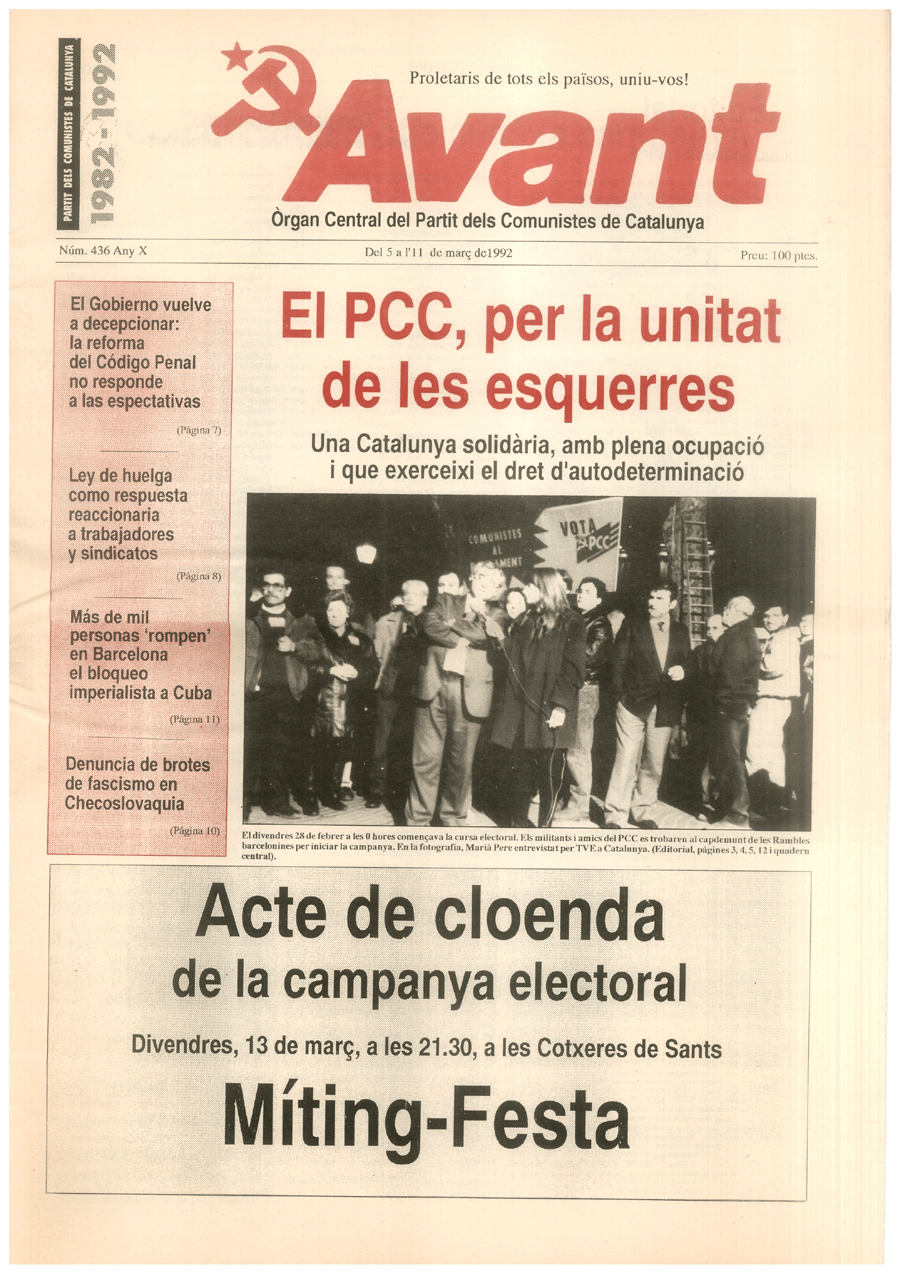 El PCC, per la unitat de les esquerres