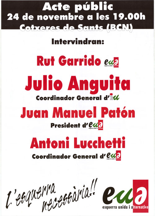 Acte públic 24 de novembre a les 19,00h Cotxeres de Sants (BCN) : Intervindran: Rut Garrido... [...]