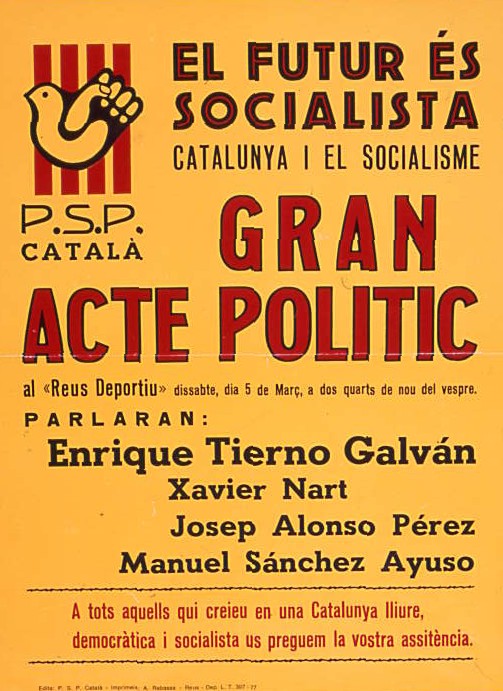 Gran acte polític al &quot;Reus Deportiu&quot;dissabte, dia 5 de març, a dos quarts de nou del vespre