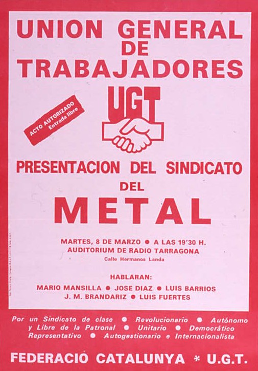 Presentación del sindicato del metal : martes, 8 de marzo a las 19,30 h. Auditorium de Radio Tarragona...[...]