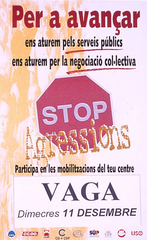 Per a avançar ens aturem pels serveis públics ens aturem per la negociació col·lectiva : vaga dimecres 11 desembre