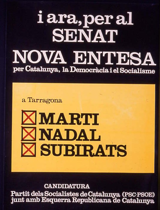 i ara, per al Senat nova entesa per Catalunya : la Democràcia i el Socialisme
a Tarragona Martí, Nadal, Subirats
