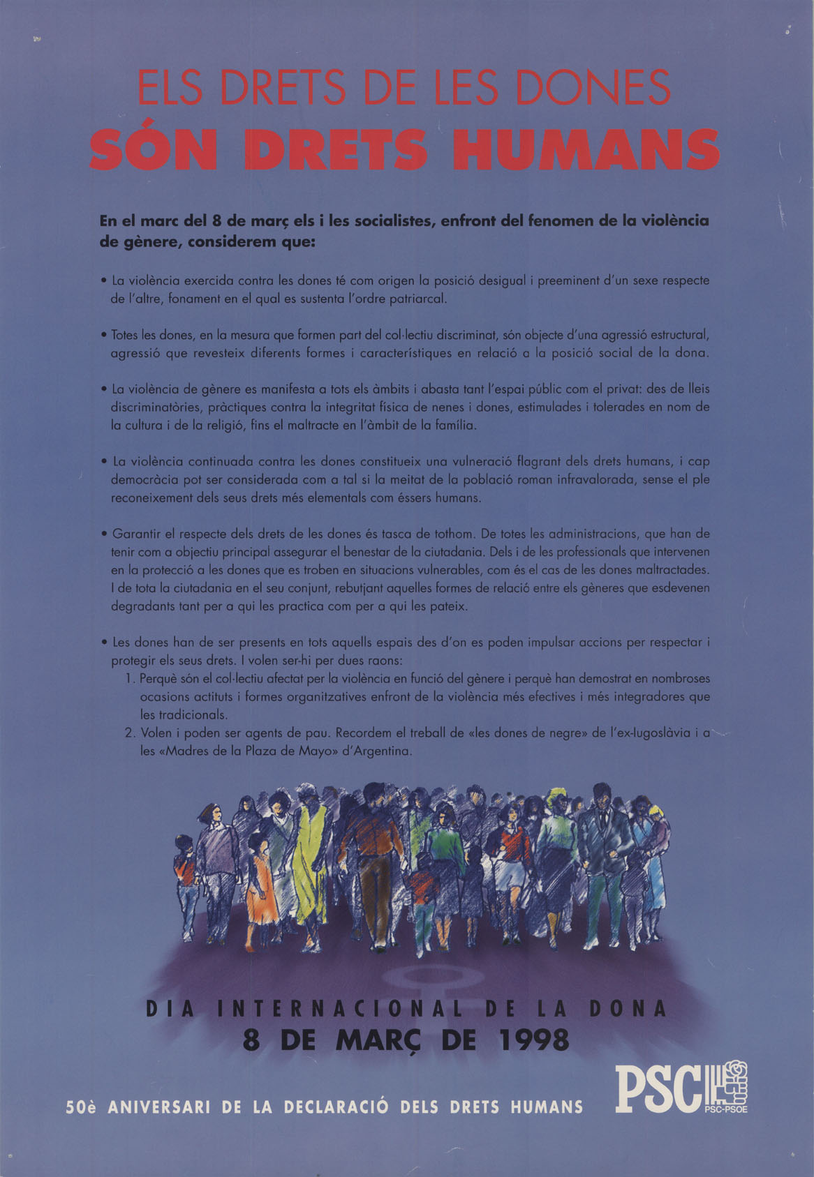 Els drets de les dones són drets humans : dia internacional de la dona 8 de març de 1998