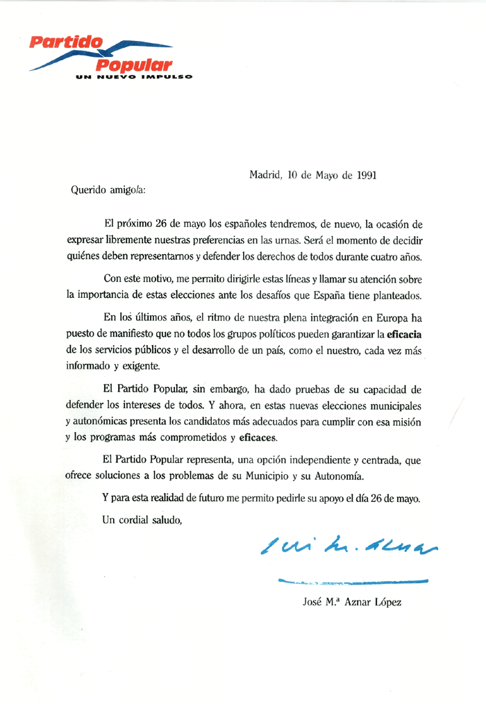 Madrid, 10 de Mayo de 1991 : querido amigo/a:... [...]