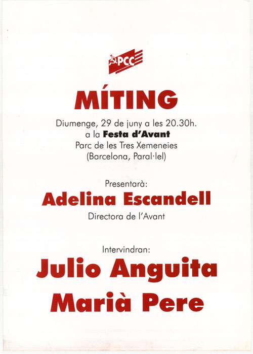 Míting diumenge, 29 de juny a les 20,30h. a la Festa d'Avant... [...]