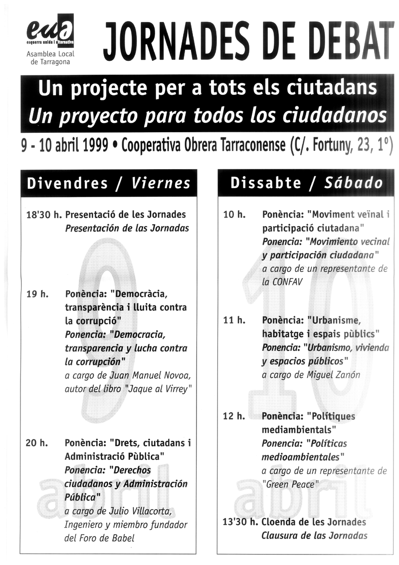 Jornades de debat : un projecte per a tots els ciutadans = un proyecto para todos los ciudadanos