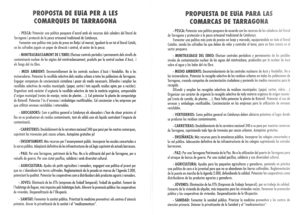 Proposta de EUiA a les comarques de Tarragona = Propuesta de EUiA para las comarcas de Tarragona