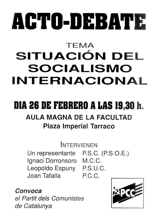 Acto-debate tema la situación del socialismo internacional : dia 26 de febrero a las 19,30h... [...]