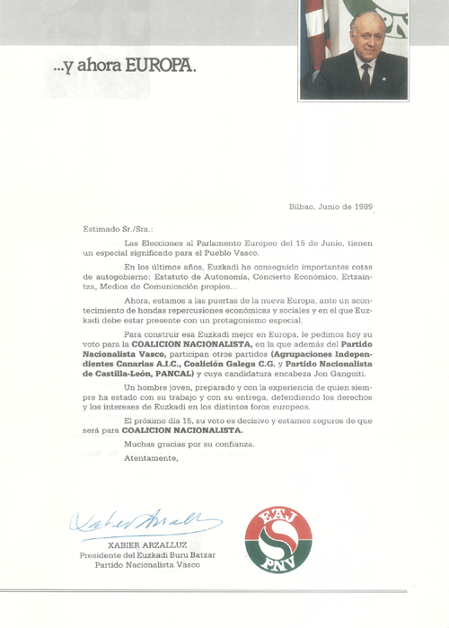 ... y ahora Europa Bilbao, junio de 1989 : Estimado Sr./Sra.: ... [...] = ...orain Europa Bilbo, 1989ko Ekaina : Jaun/Andere agurgarria: ... [....]