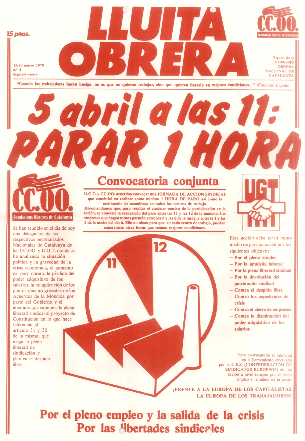 Lluita Obrera : 5 abril a las 11: parar 1 hora