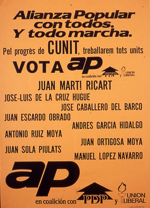 Alianza Popular con todos y todo marcha : Pel progrès de Cunit, treballarem tots units