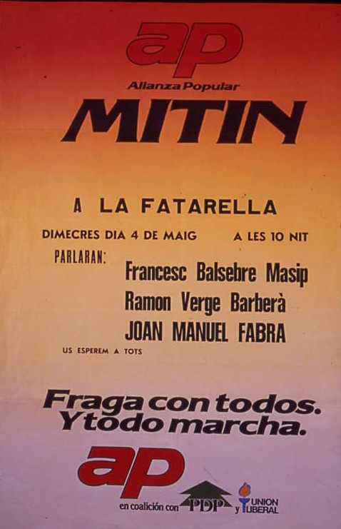 Mítin : A la Fatarella : Dimecres dia 4 de maig a les 10 nit