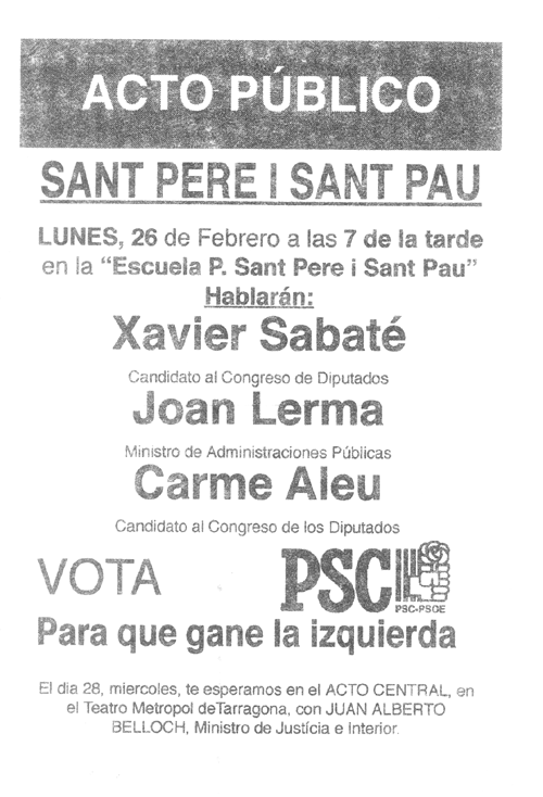 Acto público : Sant Pere i Sant Pau : lunes, 26 de febrero a las 7 de la tarde... [...]