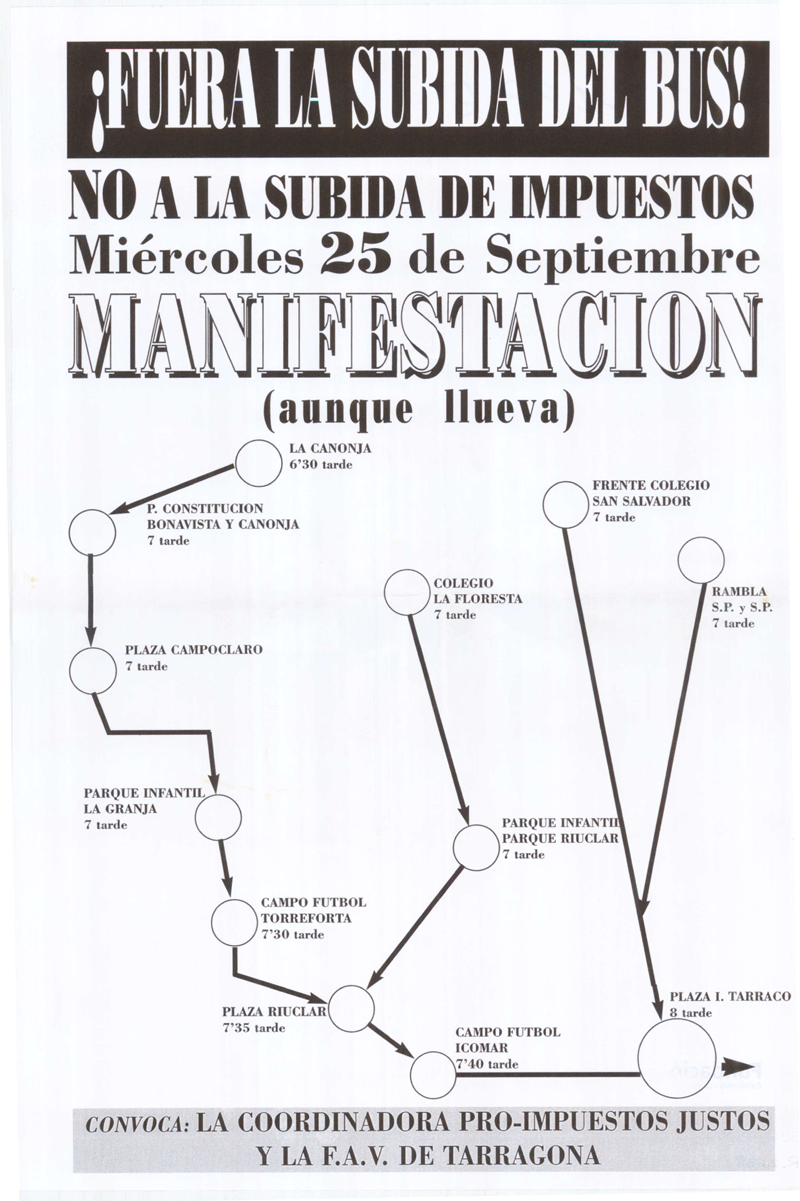 ¡Fuera la subida del bus! NO a la subida de impuestos. Miércoles 25 de septiembre manifestación (aunque llueva)