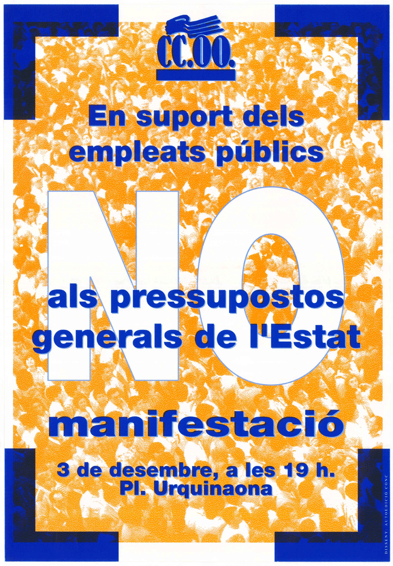 En suport dels empleats públics NO als pressupostos generals de l'Estat : manifestació 3 de desembre, a les 19 h. Pl. Urquinaona