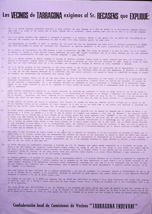 Los vecinos de Tarragona exigimos : Al Sr. Recasens que explique [...]