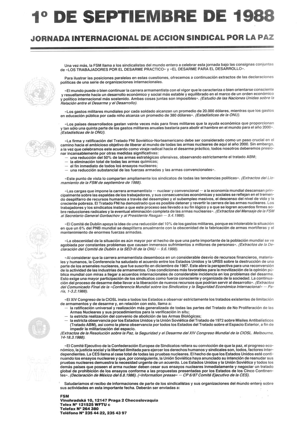 1º de septiembre de 1988 jornada internacional de acción sindical por la paz