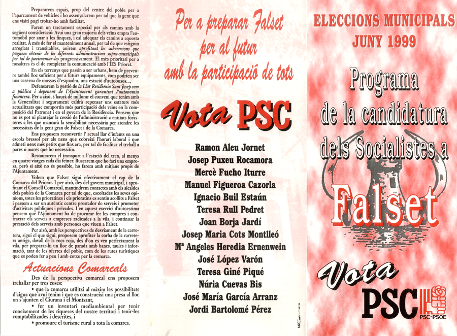 Eleccions municipals juny 1999 : programa de la candidatura dels Socialistes a Falset