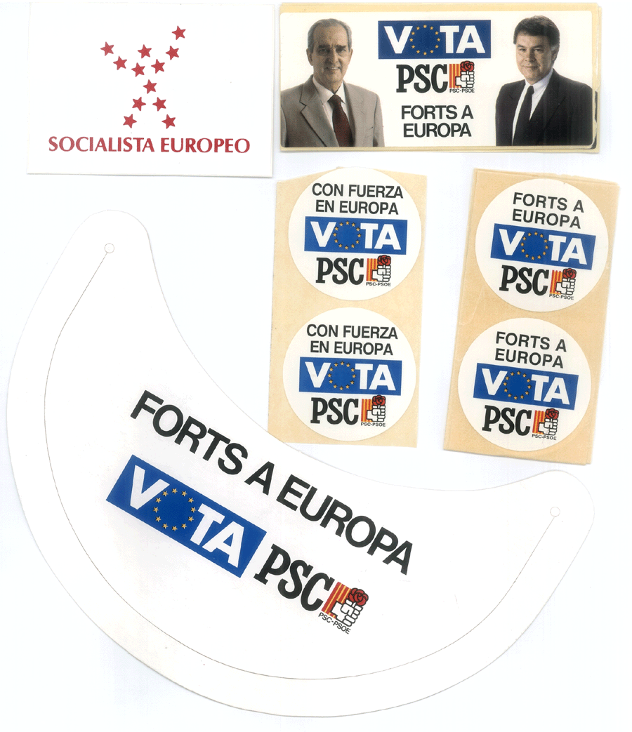 Socialista europeo / Vota PSC forts a Europa / con fuerza en Europa / Forts a Europa...