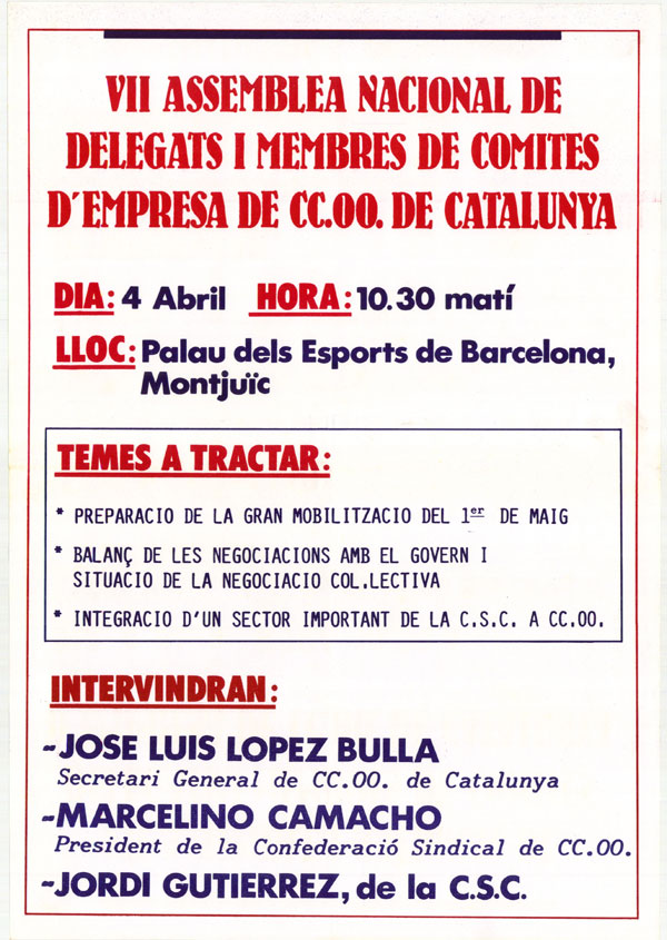 VII assemblea nacional de delegats i membres de comitès d'empresa de CC.OO. de Catalunya