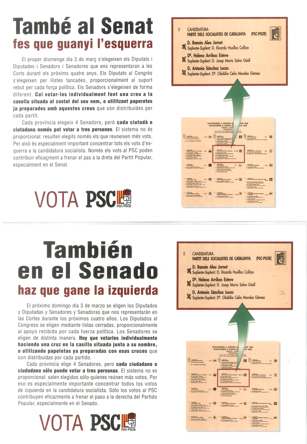 També al Senat fes que guanyi l'esquerra = también en el Senado haz que gane la izquierda
