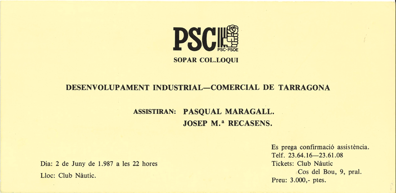 Sopar col·loqui : desenvolupament industrial--comercial de Tarragona
