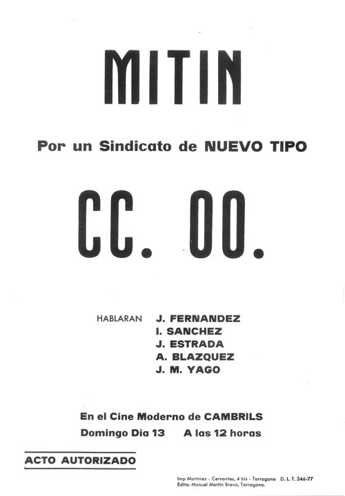 Mitin por un sindicato de nuevo tipo : hablaran J. Fernandez... [...]