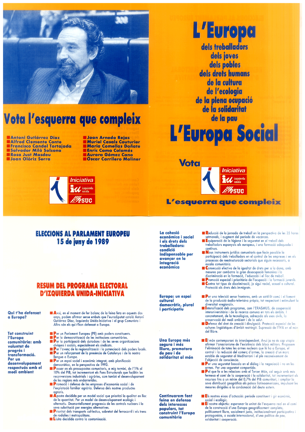 L'Europa dels treballadors dels joves dels pobles dels drets humans... [...] : resum del programa electoral d'Izquierda Unida-Iniciativa