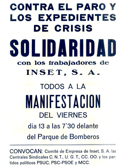 Contra el paro y los expedientes de crisis solidaridad con los trabajadores de INSET, S.A.