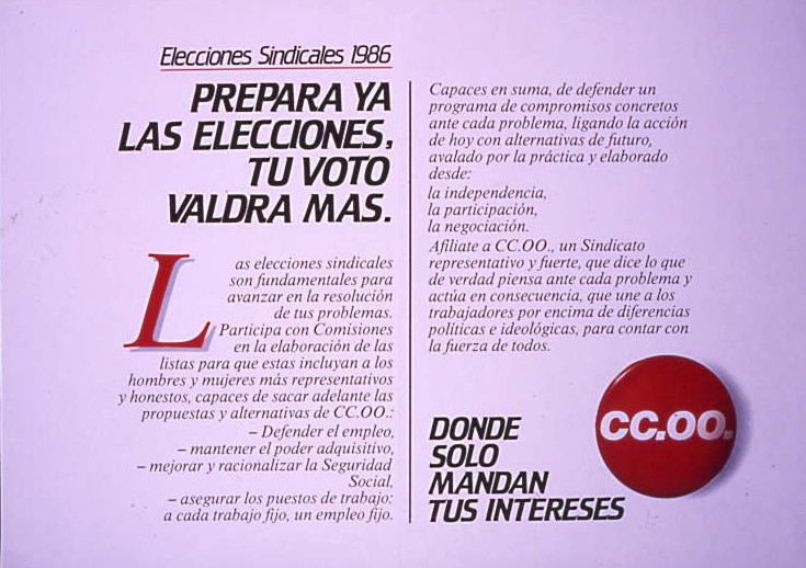 Prepara ya las elecciones, tu voto valdrá más : Elecciones sindicales 1986