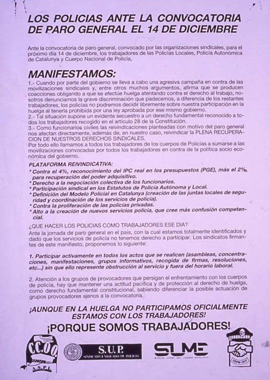 Los policías ante la convocatoria de paro general : el 14 de diciembre