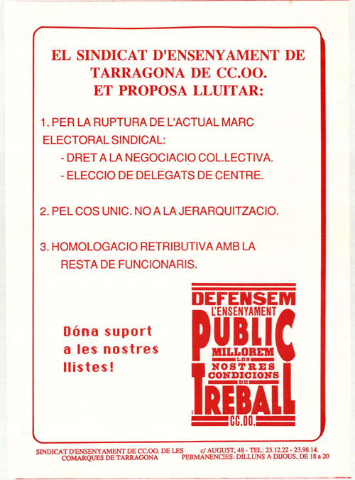 El sindicat d'ensenyament de Tarragona de CC.OO. et proposa lluitar:... [...]