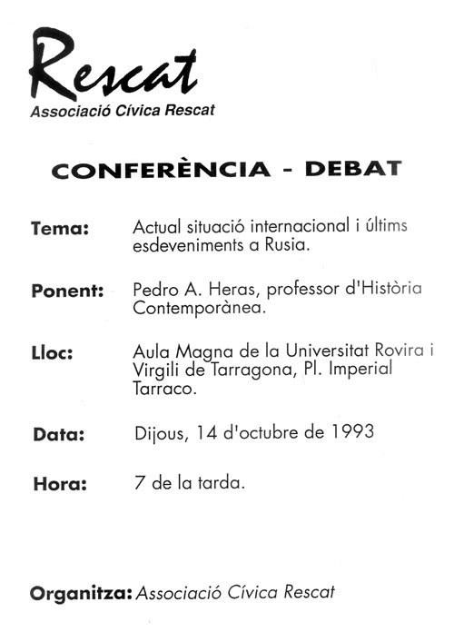 Conferència - debat  tema: actual situació internacional i últims esdeveniments a Rusia... [...]    