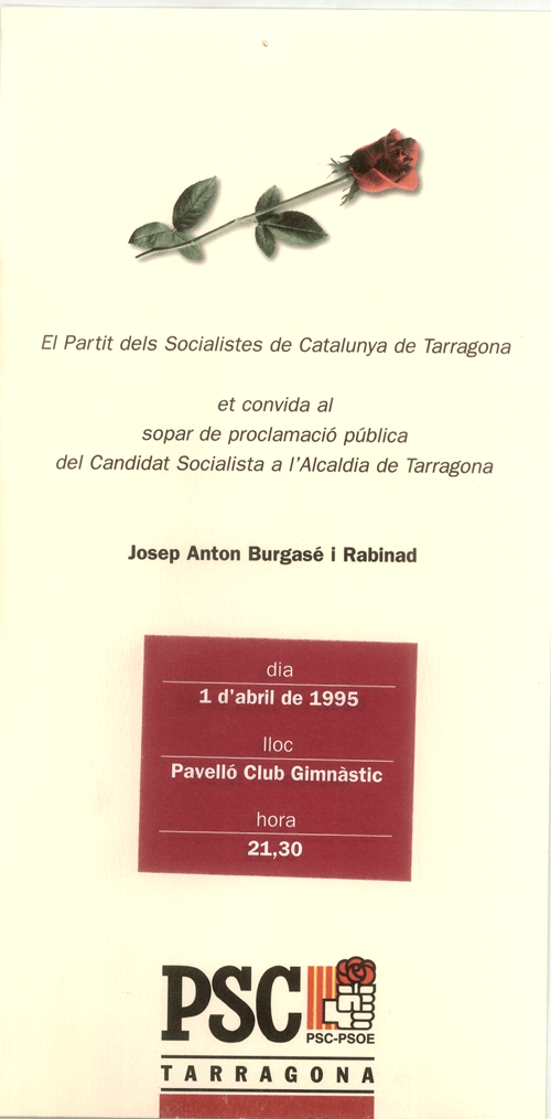 El Partit dels Socialistes de Catalunya de Tarragona et convida al sopar de proclamació pública del candidat... [...]