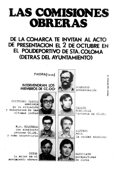 Las Comisiones Obreras de la comarca te invitan al acto de presentación el 2 de octubre en el polideportivo de Sta. Coloma (detrás del Ayuntamiento)