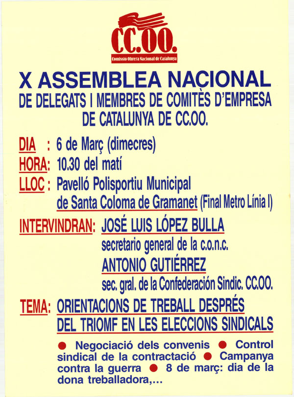 X assemblea nacional de delegats i membres de comitès d'empresa de Catalunya de CC.OO.