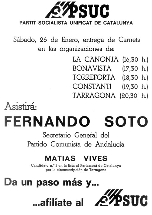 Sábado, 26 de enero, entrega de carnets en las organizaciones de La Canonja (16,30h.)... [...]