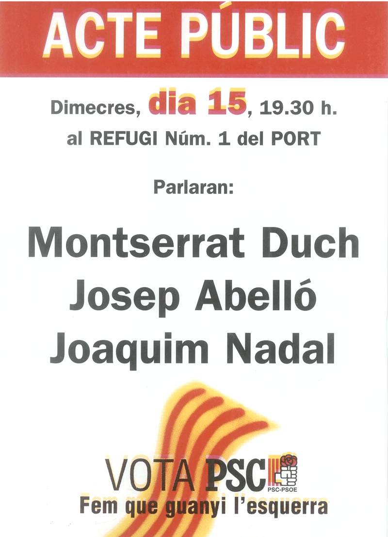 Acte públic dimecres, dia 15, 19,30 h. al Refugi núm. 1 del Port... [...]