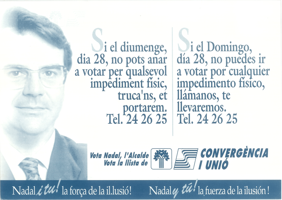Si el diumenge, dia 28, no pots anar a votar... [...] = si el domingo, día 28, no puedes ir a votar... [...]