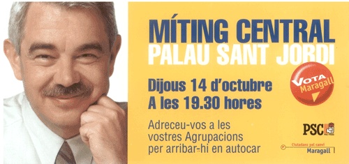 Míting central palau Sant Jordi : dijous 14 d'octubre a les 19.30 hores [...]