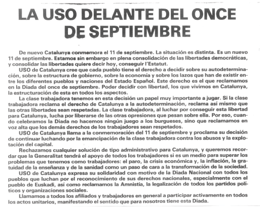 La USO delante del once de septiembre = La USO endavant l'onze setembre