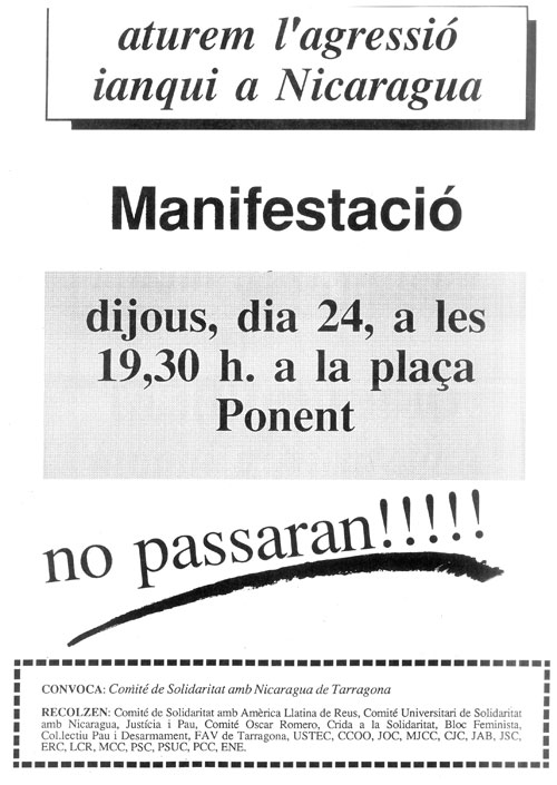 aturem l'agressió ianqui a Nicaragua : manifestació dijous, dia 24... [...]