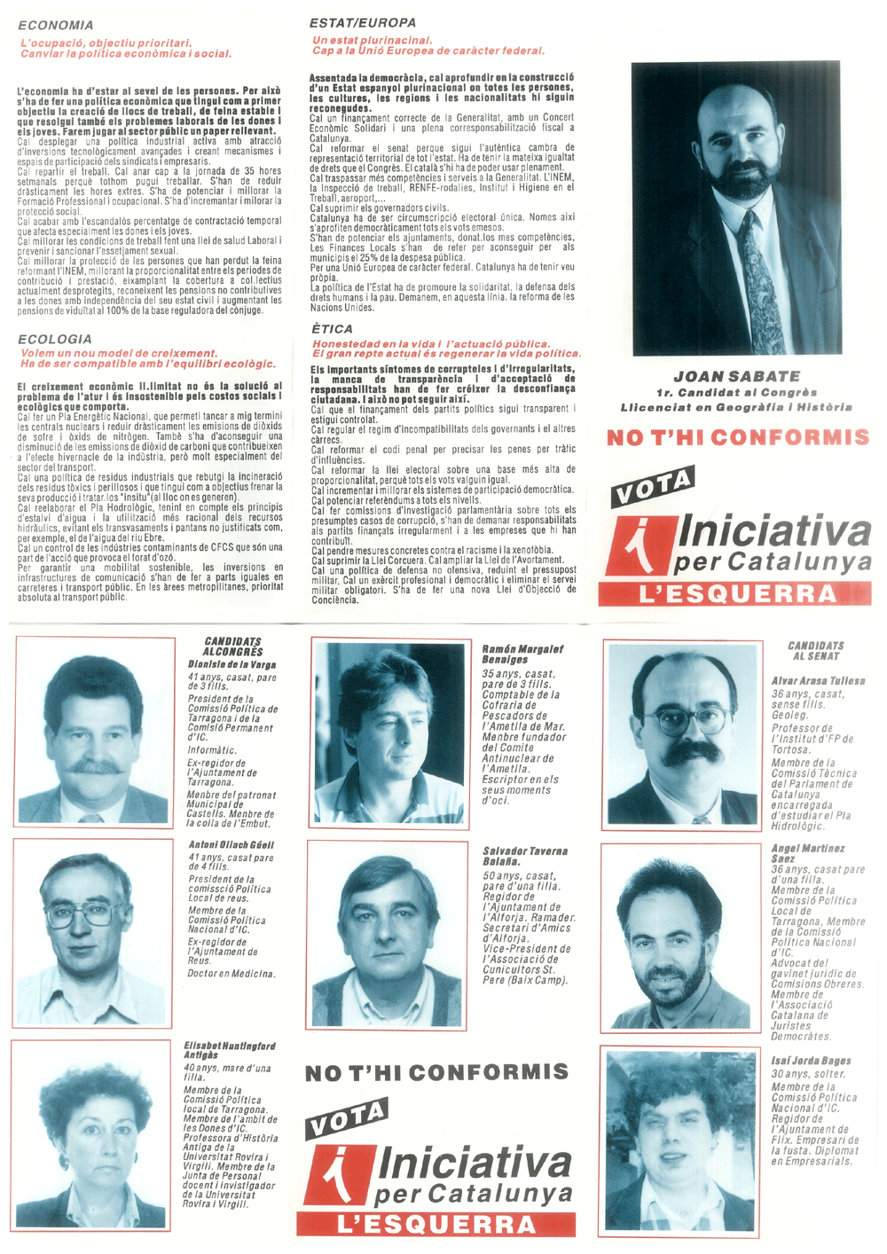 Joan Sabaté 1r candidat al Congrès llicenciat en Geografia i Història : no t'hi conformis