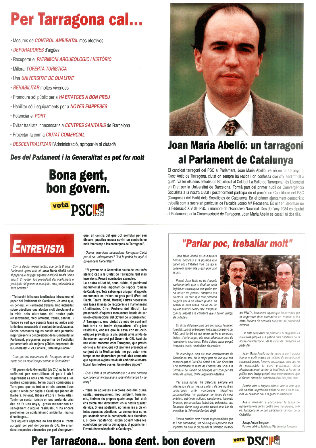 Joan Maria Abelló: un tarragoní al Parlament de Catalunya