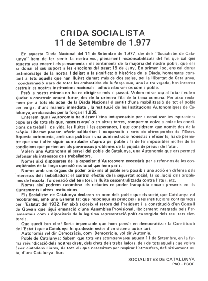 Crida socialista : 11 de setembre de 1977 = Llamamiento socialista : 11 de septiembre de 1977