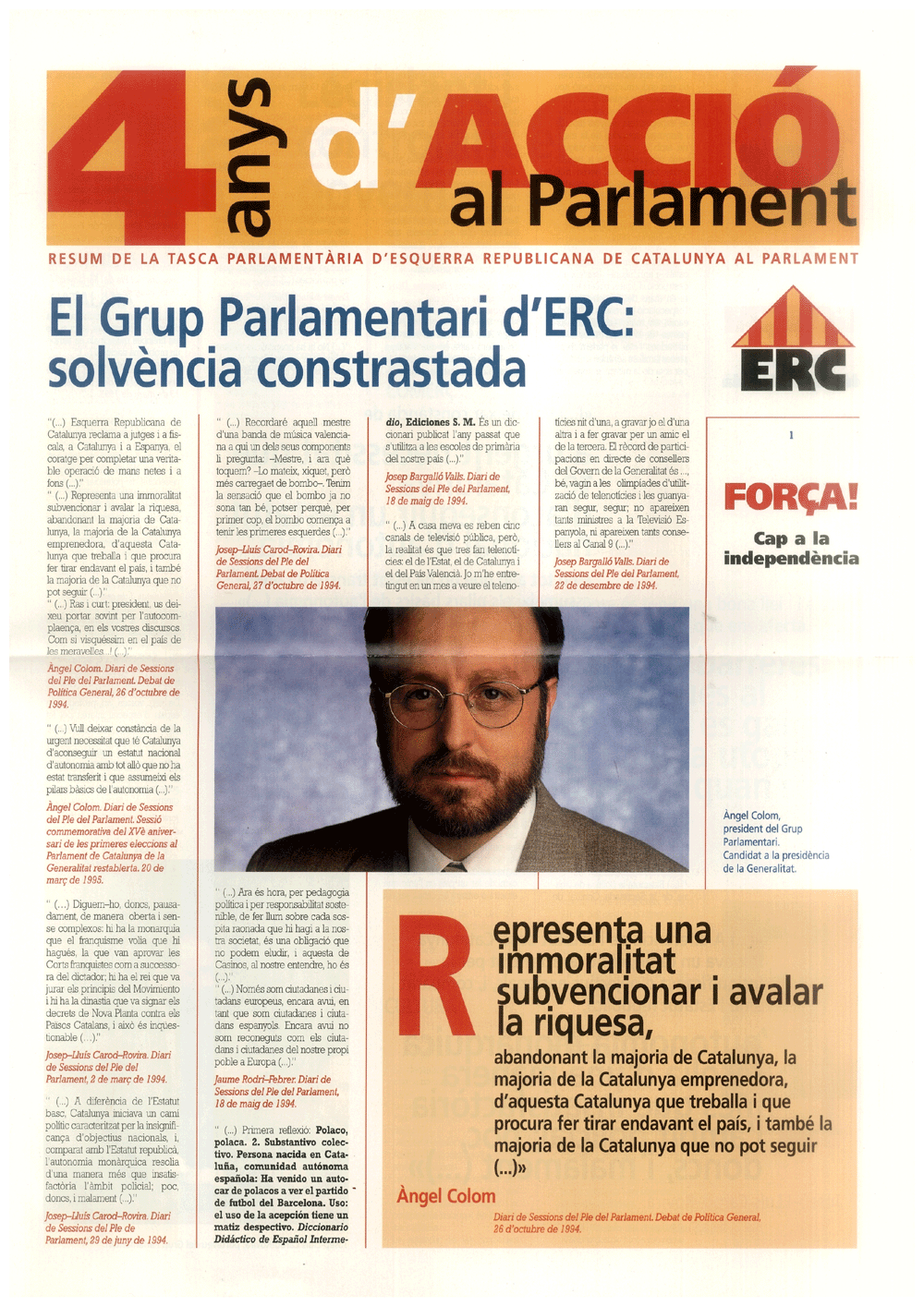 4 anys d'acció al Parlament : resum de la tasca parlamentària d'Esquerra Republicana de Catalunya al Parlament