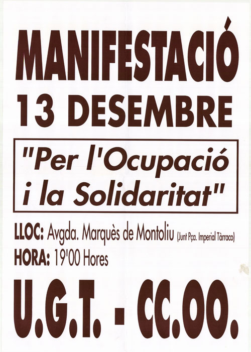 Manifestació 13 desembre "per l'ocupació i la solidaritat"