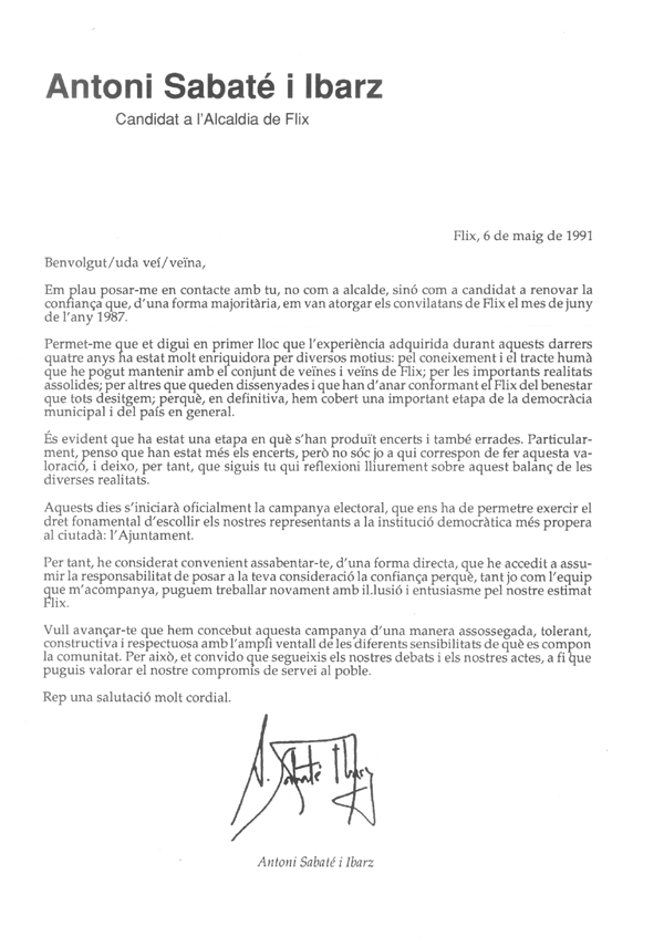 Antoni Sabaté i Ibarz candidat a l'Alcaldia de Flix